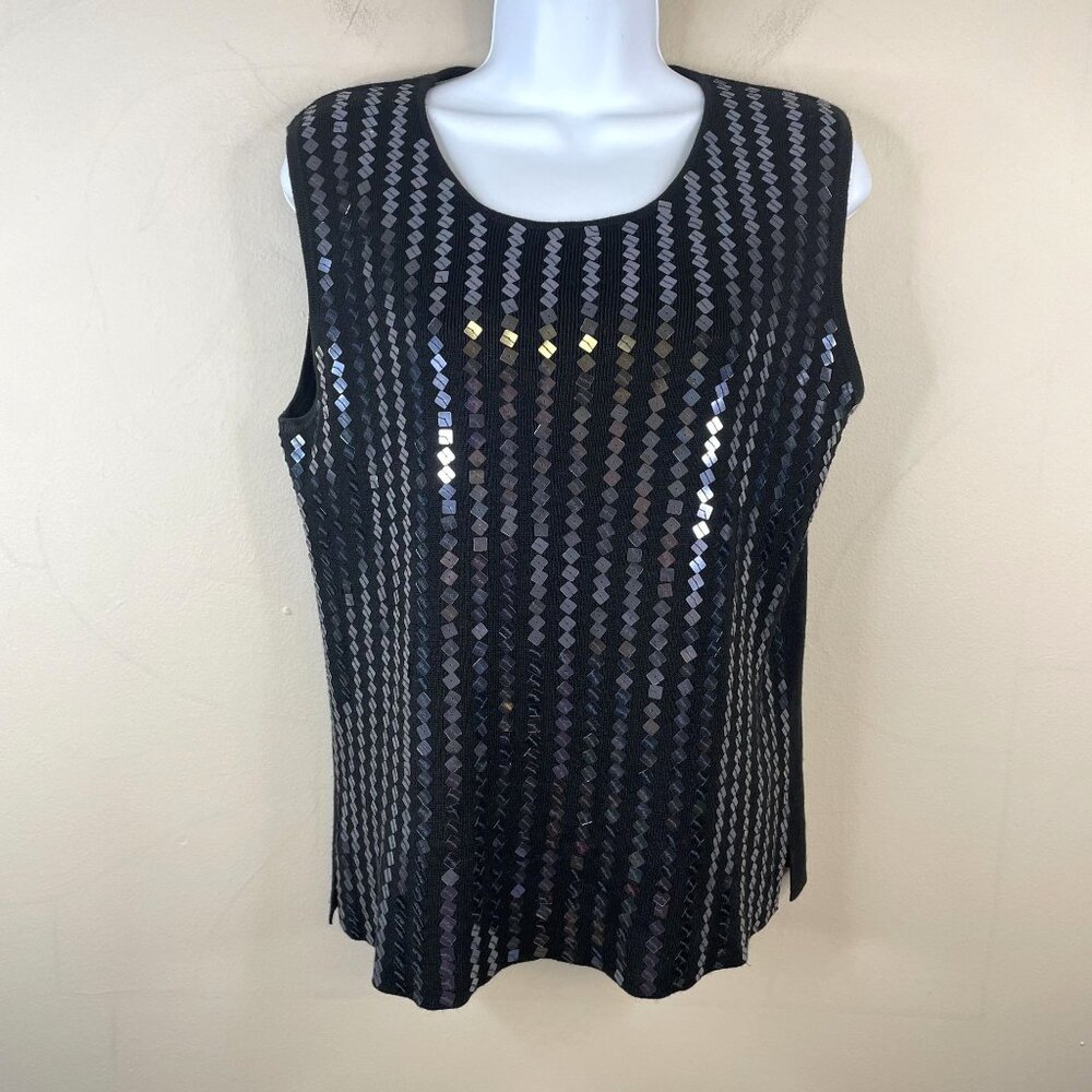 Vintage Sequin Sweater Womens Medium Black Party Date Night Out Holiday NYE